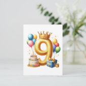 9. Geburtstag Golden Einladung (Stehend Vorderseite)