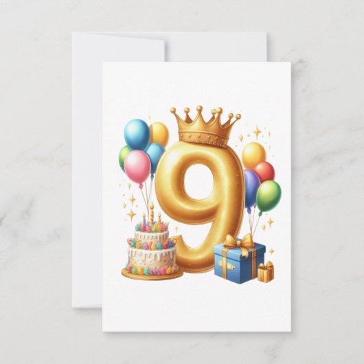 9. Geburtstag Golden RSVP Karte (Vorderseite)