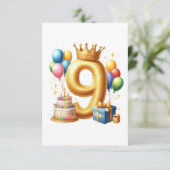9. Geburtstag Golden RSVP Karte (Stehend Vorderseite)