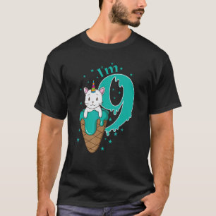 9. Geburtstag Katze Einhorn Eistüte T-Shirt
