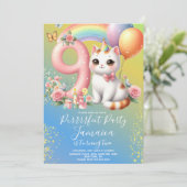 9. Geburtstag Kitten Rainbow Party Einladung (Stehend Vorderseite)