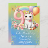 9. Geburtstag Kitten Rainbow Party Einladung (Vorne/Hinten)