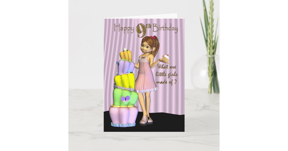 9. Geburtstag, kleines Mädchen der alles Gute zum Karte Zazzle.de
