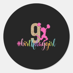 9. Geburtstag Mädchen Cheerleader Regenbogen Cheer Runder Aufkleber