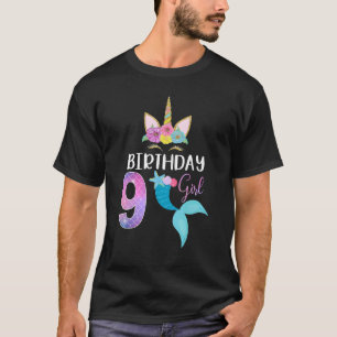 9. Geburtstag Mädchen Einhorn Meerjungfrau Schwanz T-Shirt