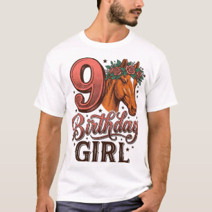 9. Geburtstag Mädchen Pferd Floral Vintage Design T-Shirt