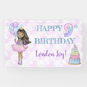 9. Geburtstag Mädchen Prinzessin Afroamerikanerin Banner