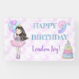 9. Geburtstag Mädchen Prinzessin Lavendel Türkis Banner