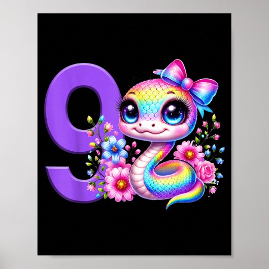 9. Geburtstag Mädchen Schlange Party Regenbogen Ko Poster (Vorne)
