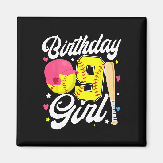 9. Geburtstag Mädchen Softll Neunter Geburtstag 9  Magnet (Vorne)