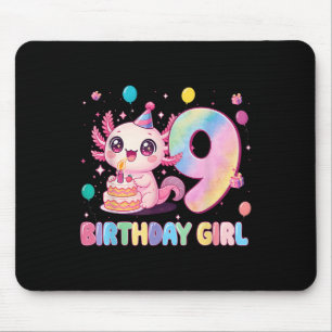 9. Geburtstag Mädchen Süßer Axolotl 9 Jahre Alt Ge Mousepad