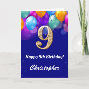 9. Geburtstag Navy Blue und Gold farbige Ballons Karte