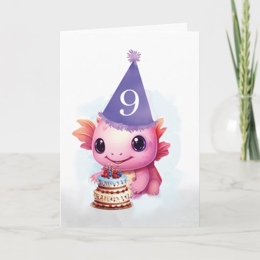 9. Geburtstag Niedlich Pink Axolotl Karte (Vorderseite)