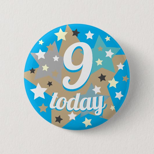 9. Geburtstag Niedlich Star Pattern Boys Blue Button (Vorderseite)