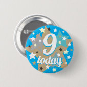 9. Geburtstag Niedlich Star Pattern Boys Blue Button (Vorne & Hinten)