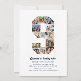 9. Geburtstag Nr. 9 Custom Foto Collage Einladung