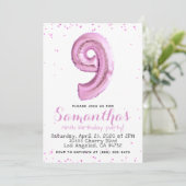 9. Geburtstag Pastel Pink Ballon Einladung (Stehend Vorderseite)