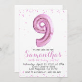 9. Geburtstag Pastel Pink Ballon Einladung (Vorne/Hinten)