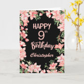 9. Geburtstag Pink Peach Aquarell Schwarz Karte (Gelbe Blume)