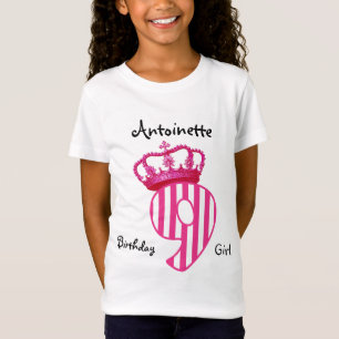 9. Geburtstag Prinzessin PINK Krone und Streifen V T-Shirt