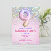 9. Geburtstag, Rainbow Glitzer Geburtstag Einladun Einladung (Stehend Vorderseite)