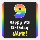 9. Geburtstag: Rainbow Spectrum # 9, Individuelle Quadratischer Aufkleber (Vorderseite)