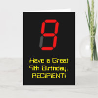 9. Geburtstag: Red Digital Clock Style "9" + Name