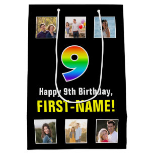 9. Geburtstag: Regenbogen "9", benutzerdefinierte  Mittlere Geschenktüte