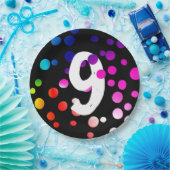 9. Geburtstag: Regenbogen Punkte Pappteller (Party)