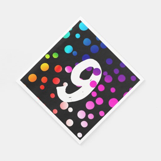 9. Geburtstag: Regenbogen Punkte Serviette (Ecke)