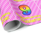9. Geburtstag: Rosa Streifen & Herz, Regenbogen Nr Geschenkpapier (Rolleneckpunkt)