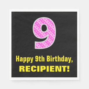 9. Geburtstag: Rosa Streifen und Herzen "9" + Name Serviette