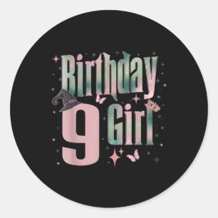 9. Geburtstag Rosa und Grün 9 Jahre alt Geburt Runder Aufkleber