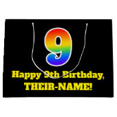 9. Geburtstag ~ Spaß, farbenfroh, lebhaft, Regenbo Große Geschenktüte (Vorderseite)