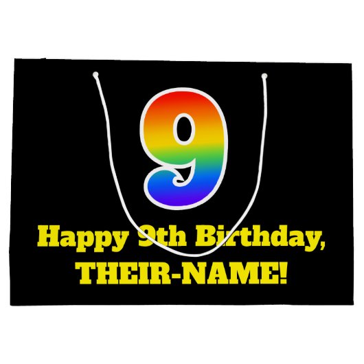 9. Geburtstag ~ Spaß, farbenfroh, lebhaft, Regenbo Große Geschenktüte (Rückseite)