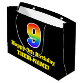 9. Geburtstag ~ Spaß, farbenfroh, lebhaft, Regenbo Große Geschenktüte (Rückseite Schrägansicht)