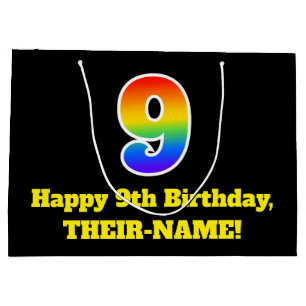 9. Geburtstag ~ Spaß, farbig, lebhaft, Regenbogen Große Geschenktüte