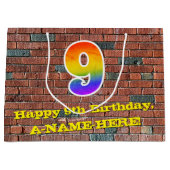 9. Geburtstag: Spaß, Graffiti Inspiriert Regenboge Große Geschenktüte (Vorderseite)