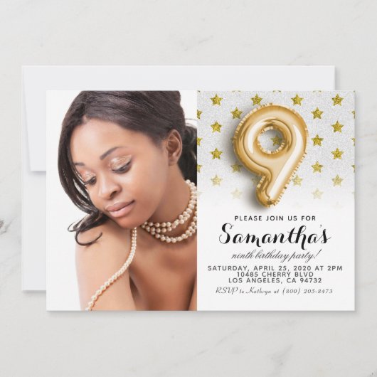 9. Geburtstag Star Confetti Portrait Einladung (Vorderseite)