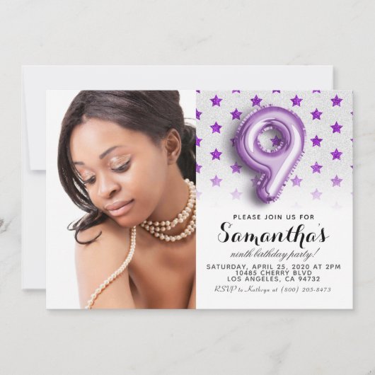 9. Geburtstag Star Confetti Portrait Einladung (Vorderseite)