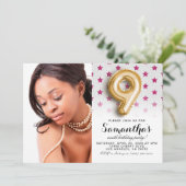 9. Geburtstag Star Confetti Portrait Einladung (Stehend Vorderseite)