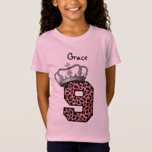 9. Geburtstags-Prinzessin Crown und rosa Leopard T-Shirt