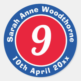 9. Geburtstagsaufkleber mit Name und Datum Runder Aufkleber