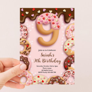 9. Geburtstagseinladung für Mädchen mit Donuts Einladung