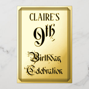 9. Geburtstagsfeier — Elegante Schrift + Benutzerd Folieneinladung