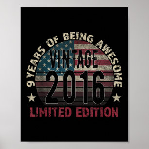 9. Geburtstagsgeschenk Junge Vintage Geboren 2016 Poster