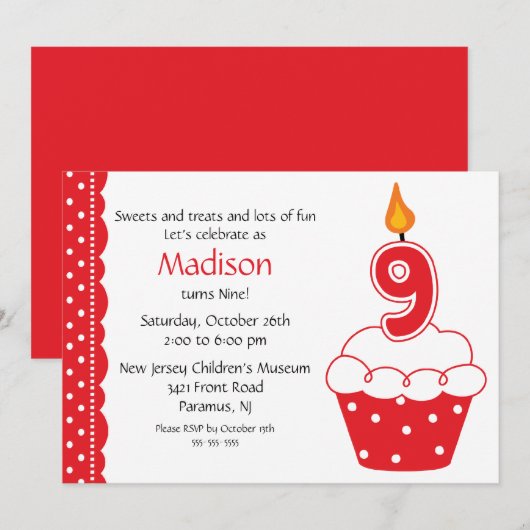 9. Geburtstagskuchen Einladung (Vorne/Hinten)