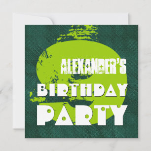 9. Geburtstagsparty 9 Jahre alt Grunge Grüne Punkt Einladung