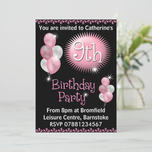 9. Geburtstagsparty Einladung (Stehend Vorderseite)