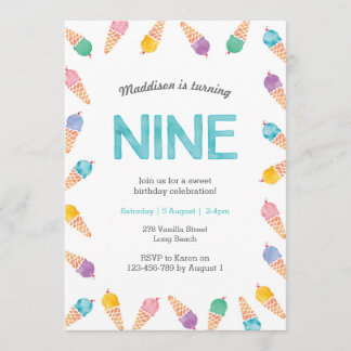 9. Geburtstagsparty | Einladung von Regenbogeneis